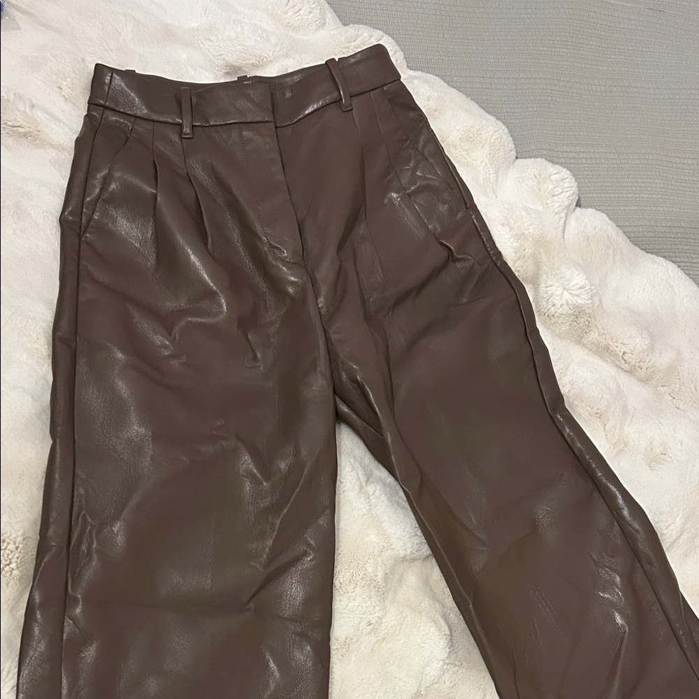 Wilfred Aritzia Brown Faux Leather Pants